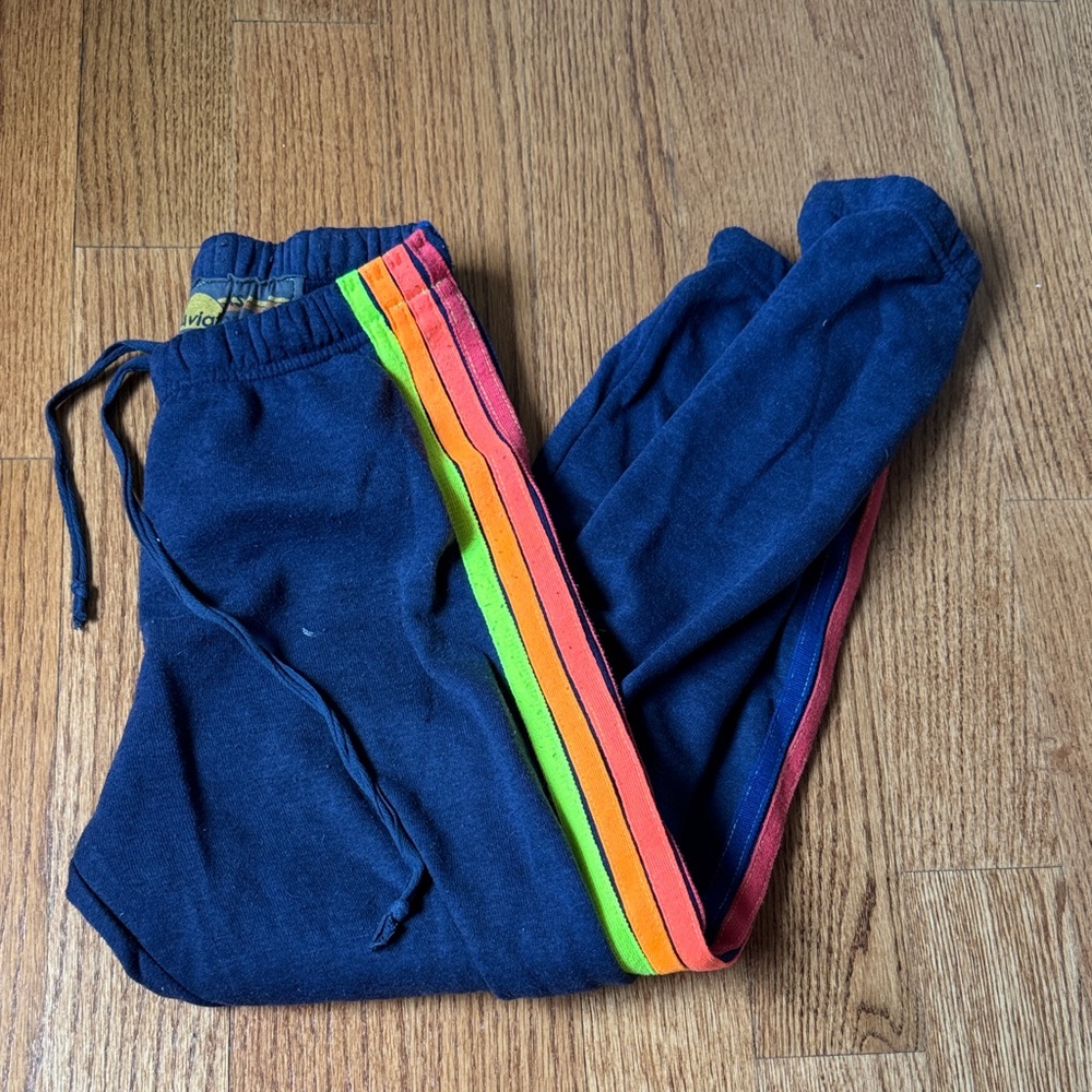 Aviator Nation navy blue Rainbow Stripe Joggers
